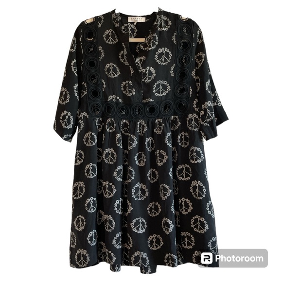 Sandro Paris Black Silk Flower Peace Sign Short Dress - Picture 3 of 8